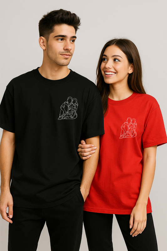 Pack of 2: Custom Line Art Matching Oversized T-shirts