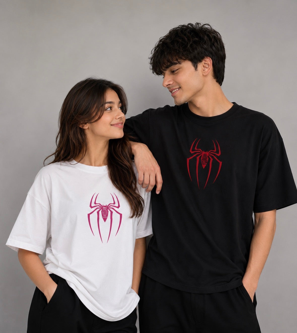 Pack of 2: Spider-Man and Spider-Gwen Matching Oversized T-shirts (Both Side Printed)