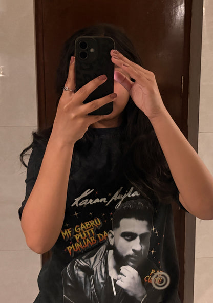 Karan Aujla P-Pop Culture Concert Acid Wash Oversized T-shirt (Mahol Pura Wavy)