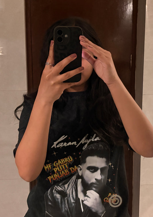 Karan Aujla P-Pop Culture Concert Acid Wash Oversized T-shirt (Mahol Pura Wavy)