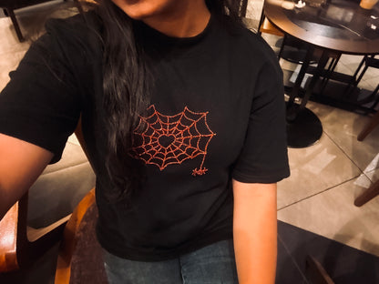 Spider-Web Beaded Oversized T-shirt (Hand bead Embroidered)