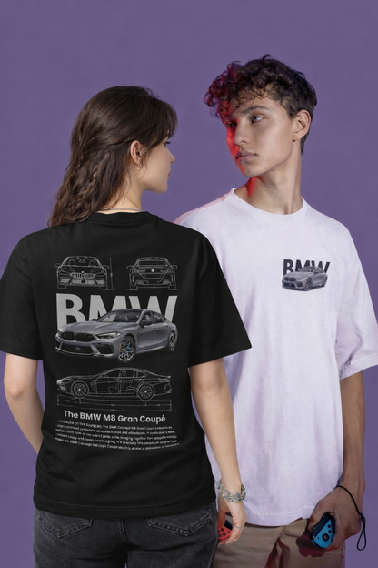 Pack of 2: BMW M8 Gran Couple Matching Oversized T-shirts (Both Side Printed)