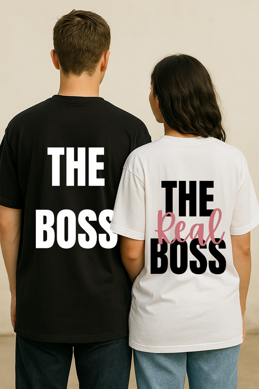 Pack of 2: The Boss and The Real Boss Matching Oversized T-shirts (Back Side Printed)