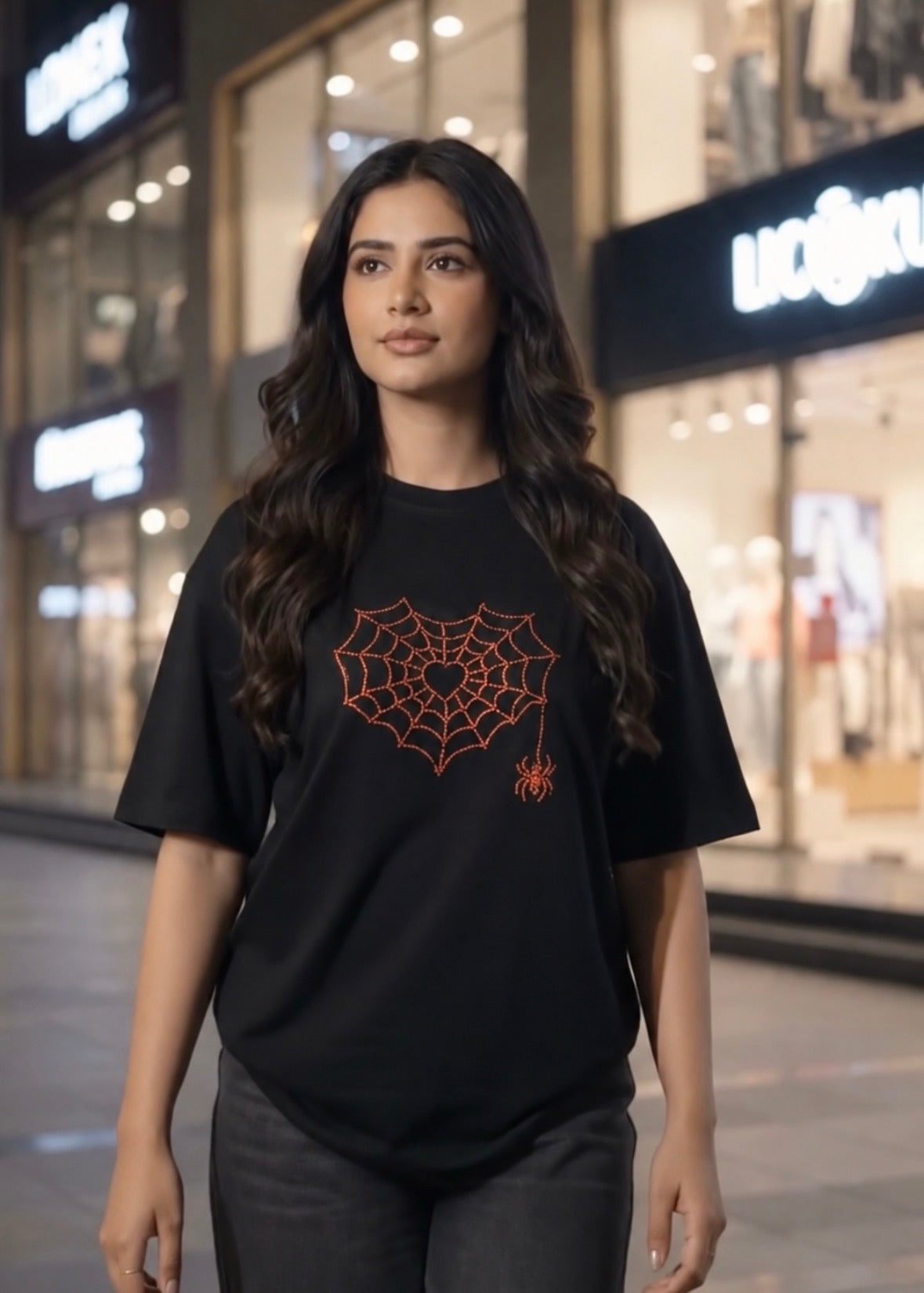 Spider-Web Beaded Oversized T-shirt (Hand bead Embroidered)