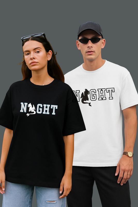 Pack of 2: Light Fury and Toothless Night Fury Matching Oversized T-shirts (Front Side Printed)