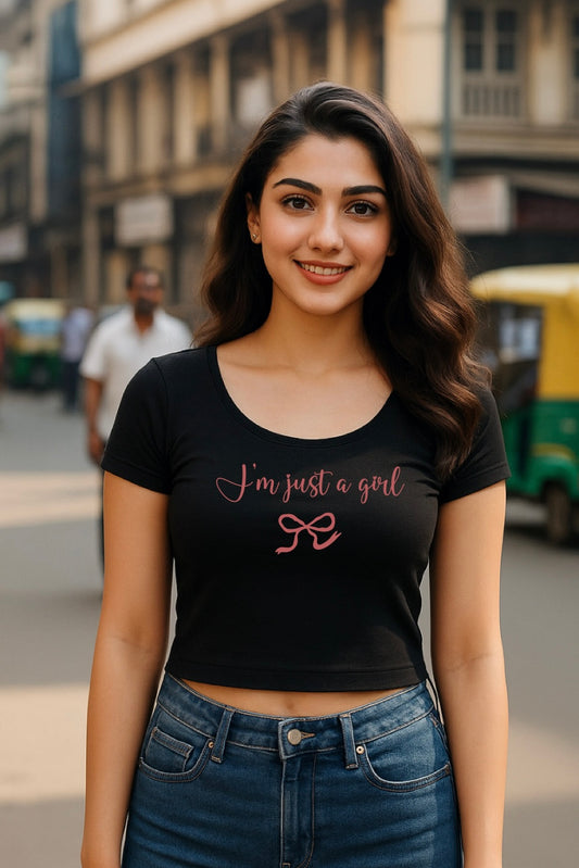 I’m just a girl Pink Bow Women’s Crop T-shirt (Coquette themed)