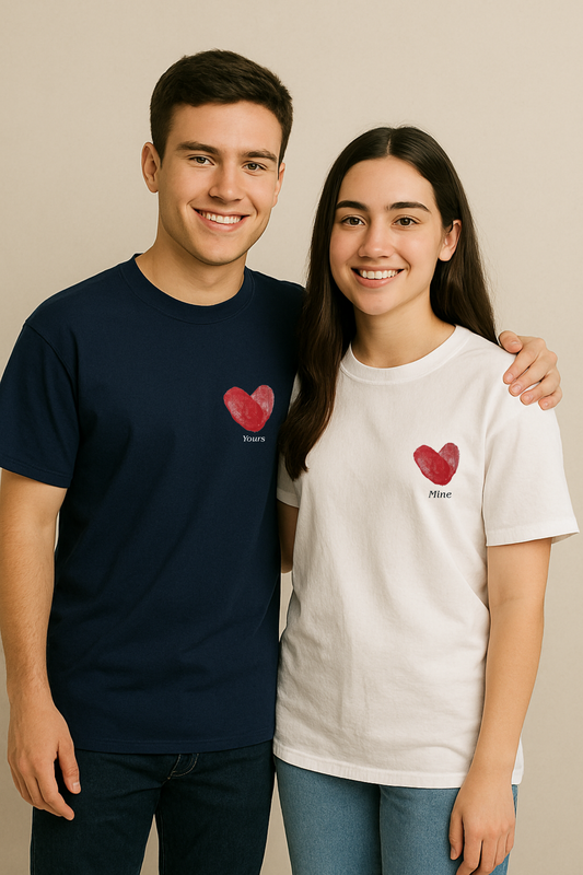 Pack of 2: Thumbs Impression Heart with Custom text Matching Oversized T-shirts (Front Side Printed)