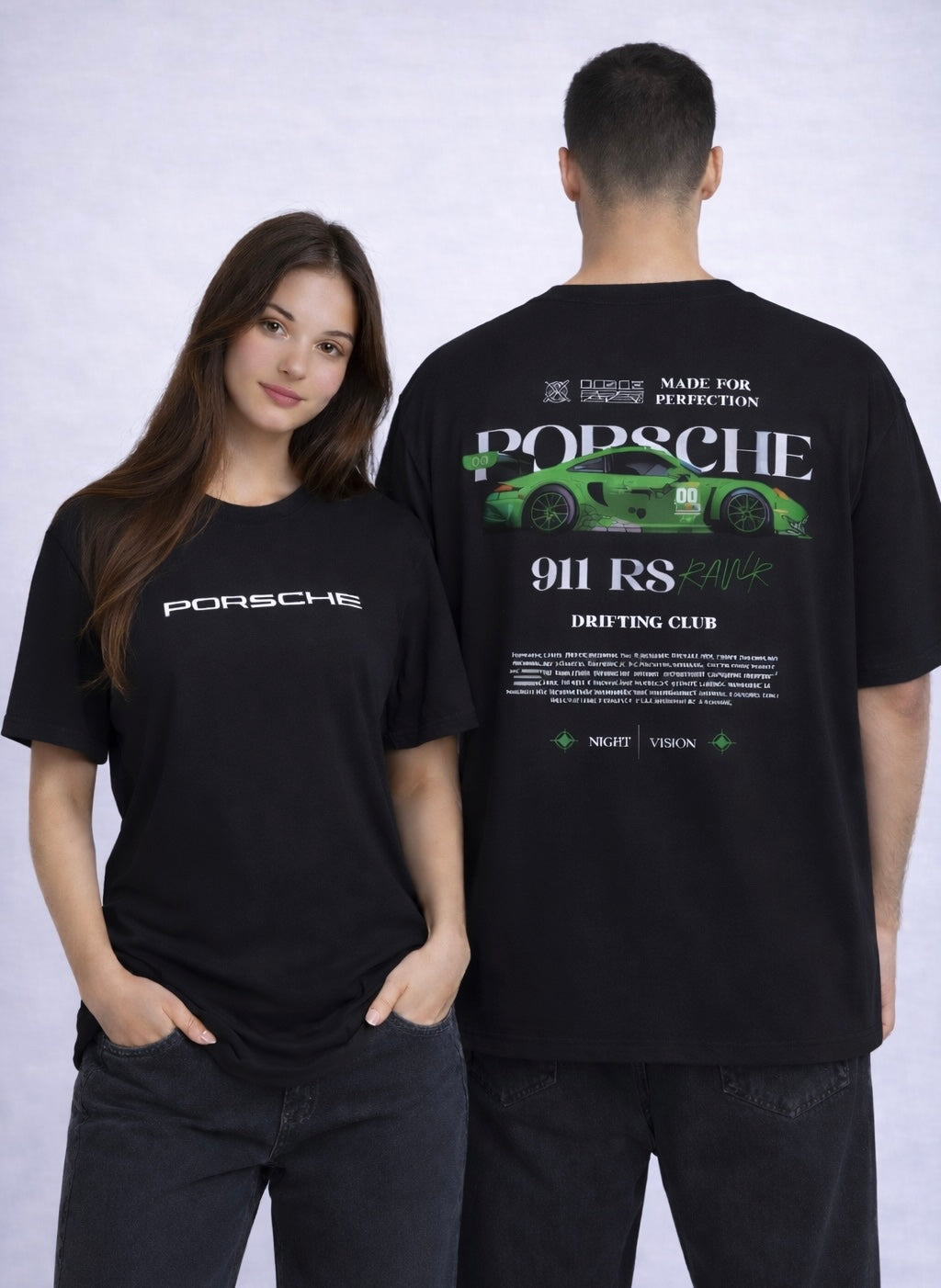 Pack of 2: Porsche 911 RS RAWR Matching Oversized T-shirts (Both Side Printed)