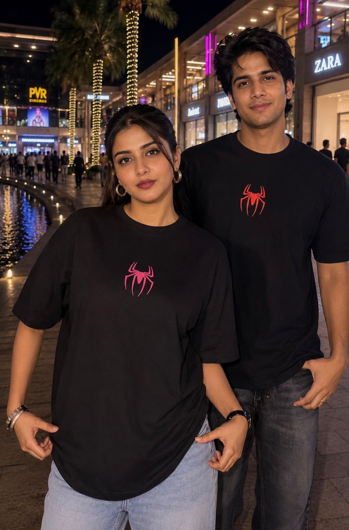 Pack of 2: Spider-Boy and Spider-Girl Matching Oversized T-shirts (Both Side Printed)