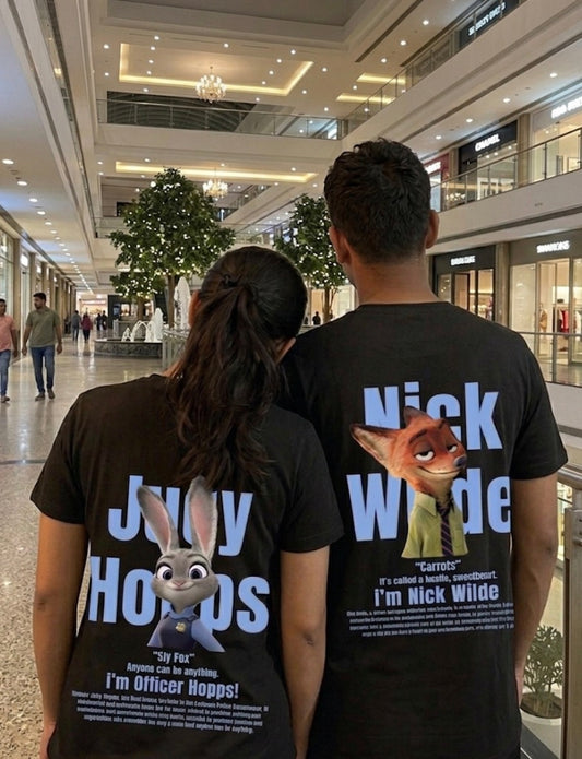 Pack of 2: Judy and Nick Zootopia Matching Black Regular Fit T-shirts (Back Side Printed)