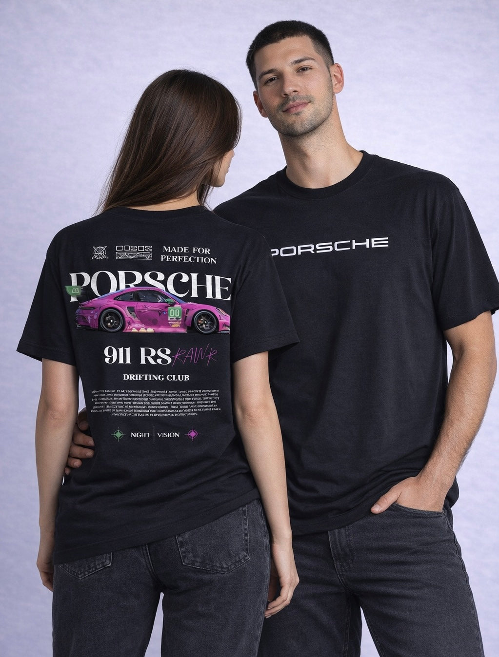 Pack of 2: Porsche 911 RS RAWR Matching Oversized T-shirts (Both Side Printed)