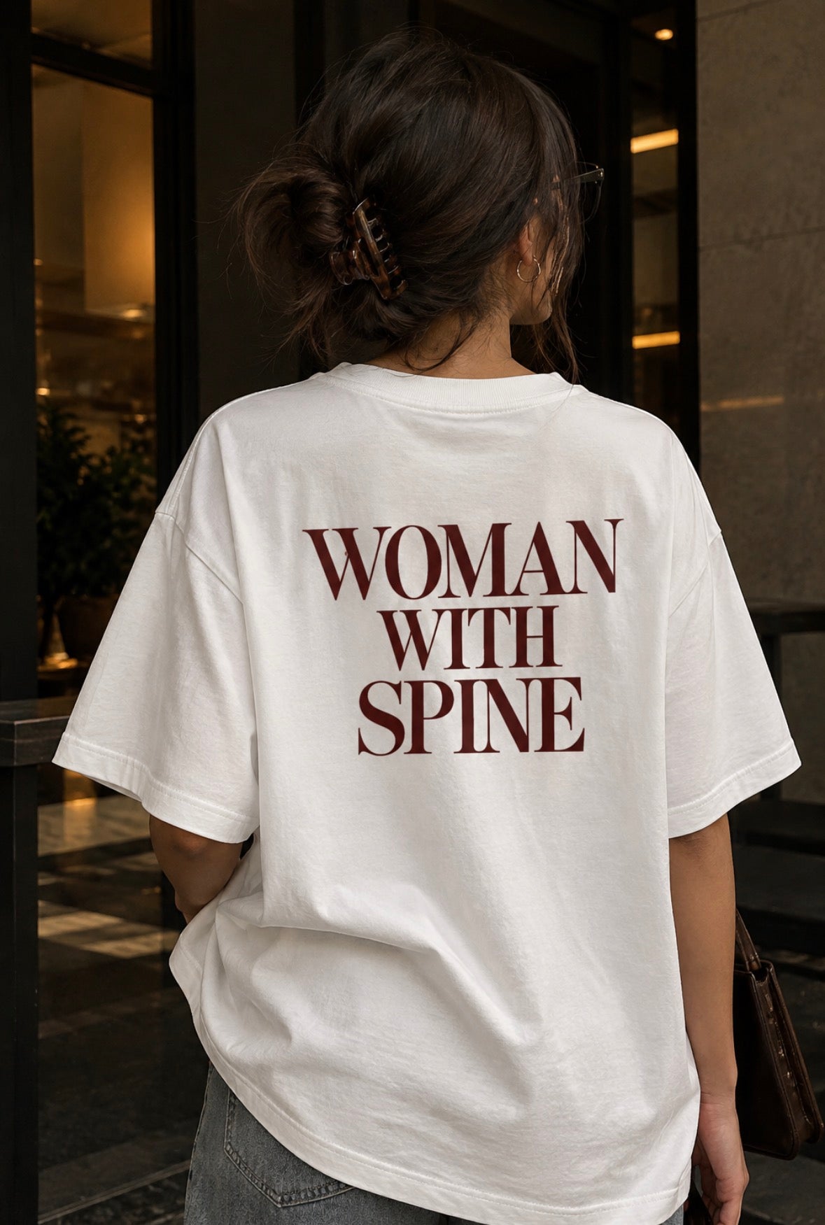 Woman With Spine Premium Oversized T-shirt (Back Side Printed)