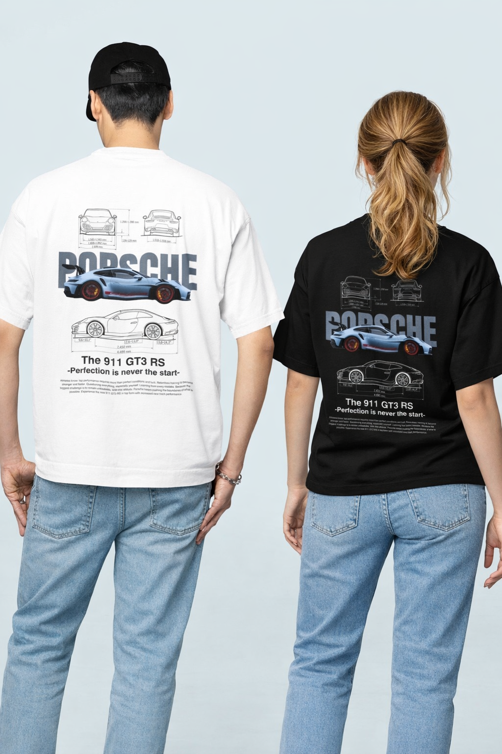 Pack of 2: Porsche 911 GT3 RS Matching Oversized T-shirts (Back Side Printed)