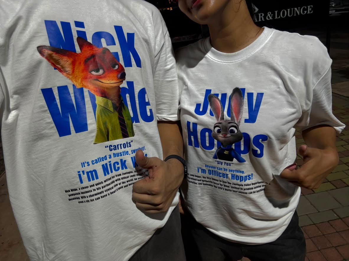 Pack of 2: Nick and Judy Zootopia Matching White Oversized T-shirts (Front Side Printed)