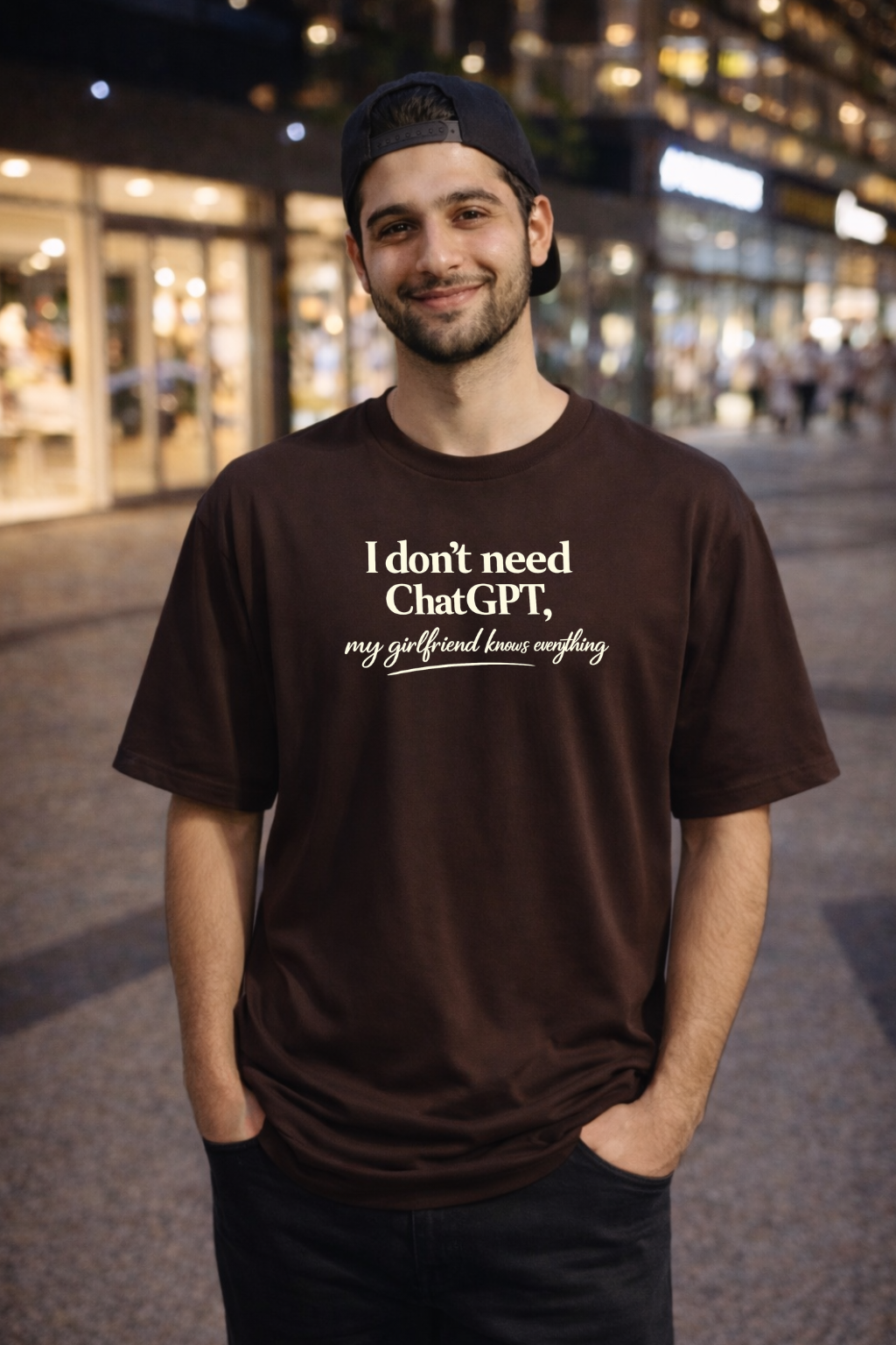 I don’t need ChatGPT, my girlfriend knows everything Oversized T-shirt (Front side printed)