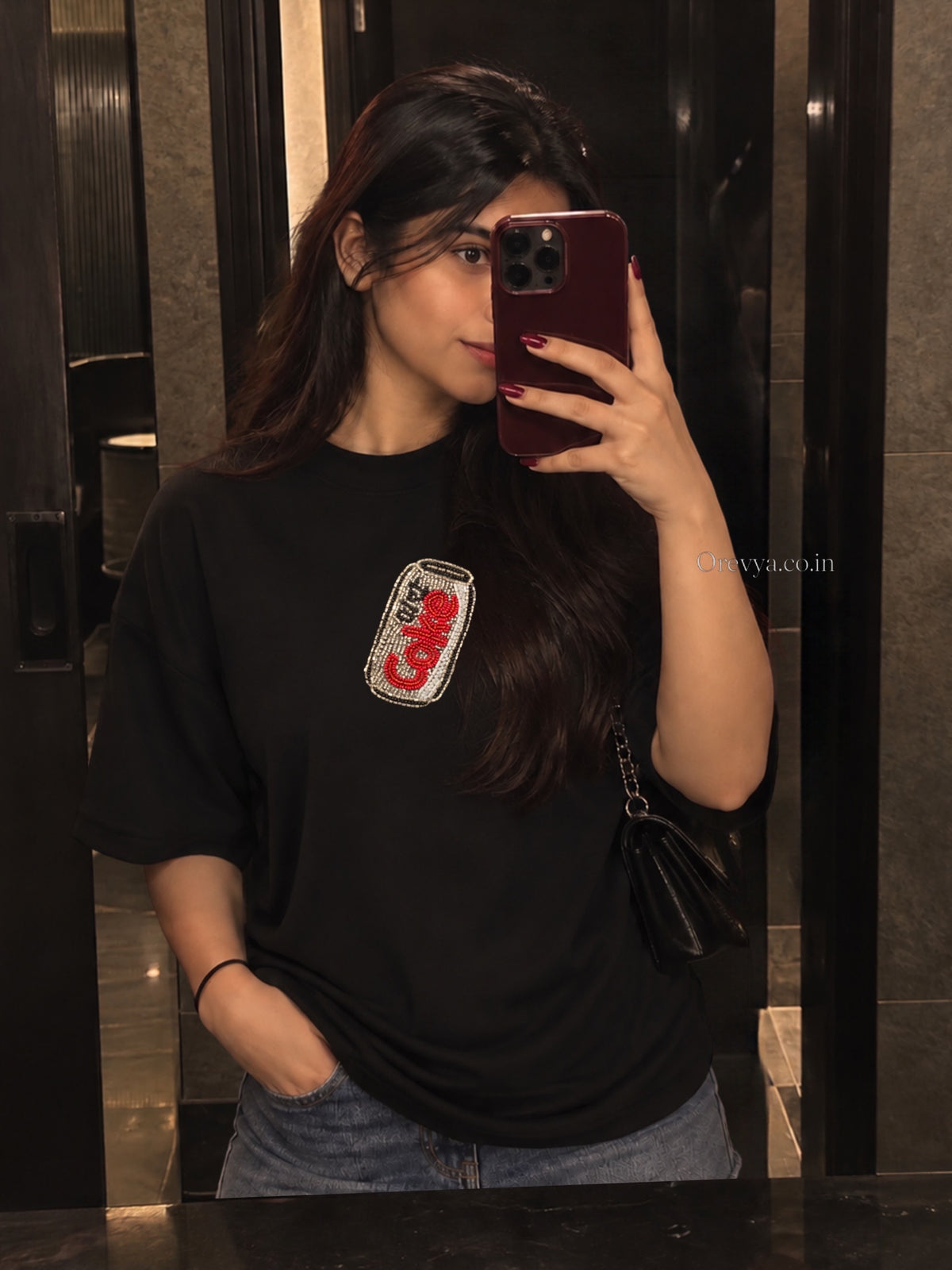 Diet Coke Beaded Oversized T-shirt (Hand bead Embroidered)