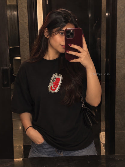 Diet Coke Beaded Oversized T-shirt (Hand bead Embroidered)