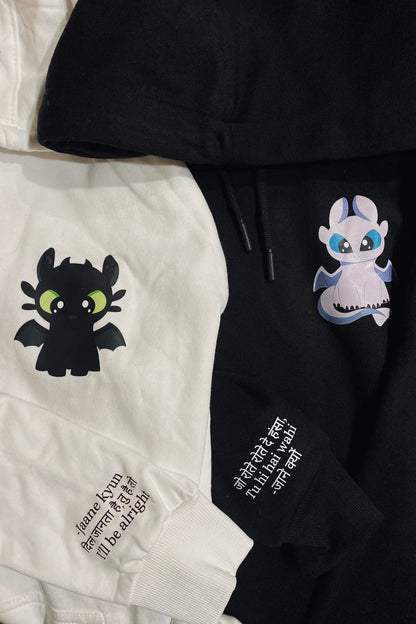 Pack of 2 : How To Train Your Dragons Printed Matching Hoodies with Printed Sleeves (Night and Light Dragons)