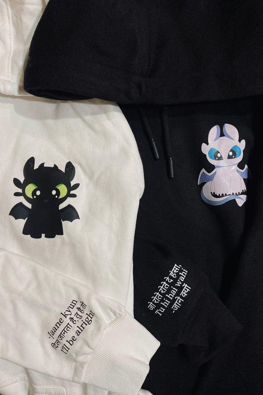 Pack of 2 : How To Train Your Dragons Printed Matching Hoodies with Printed Sleeves (Night and Light Dragons)