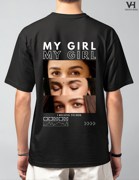 Custom MY GIRL Eyes Unisex Oversized T-shirt (Back Side Printed) Girlfriend/ Boyfriend Customised T-shirt