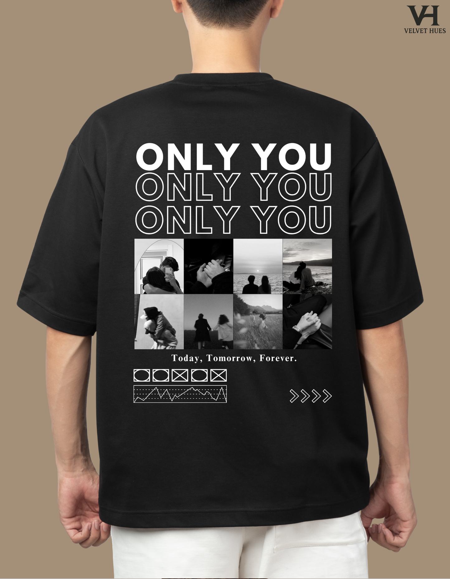 Custom ONLY YOU Unisex Oversized T-shirt (Back Side Printed) (B&W) Girlfriend/ Boyfriend Customised T-shirt