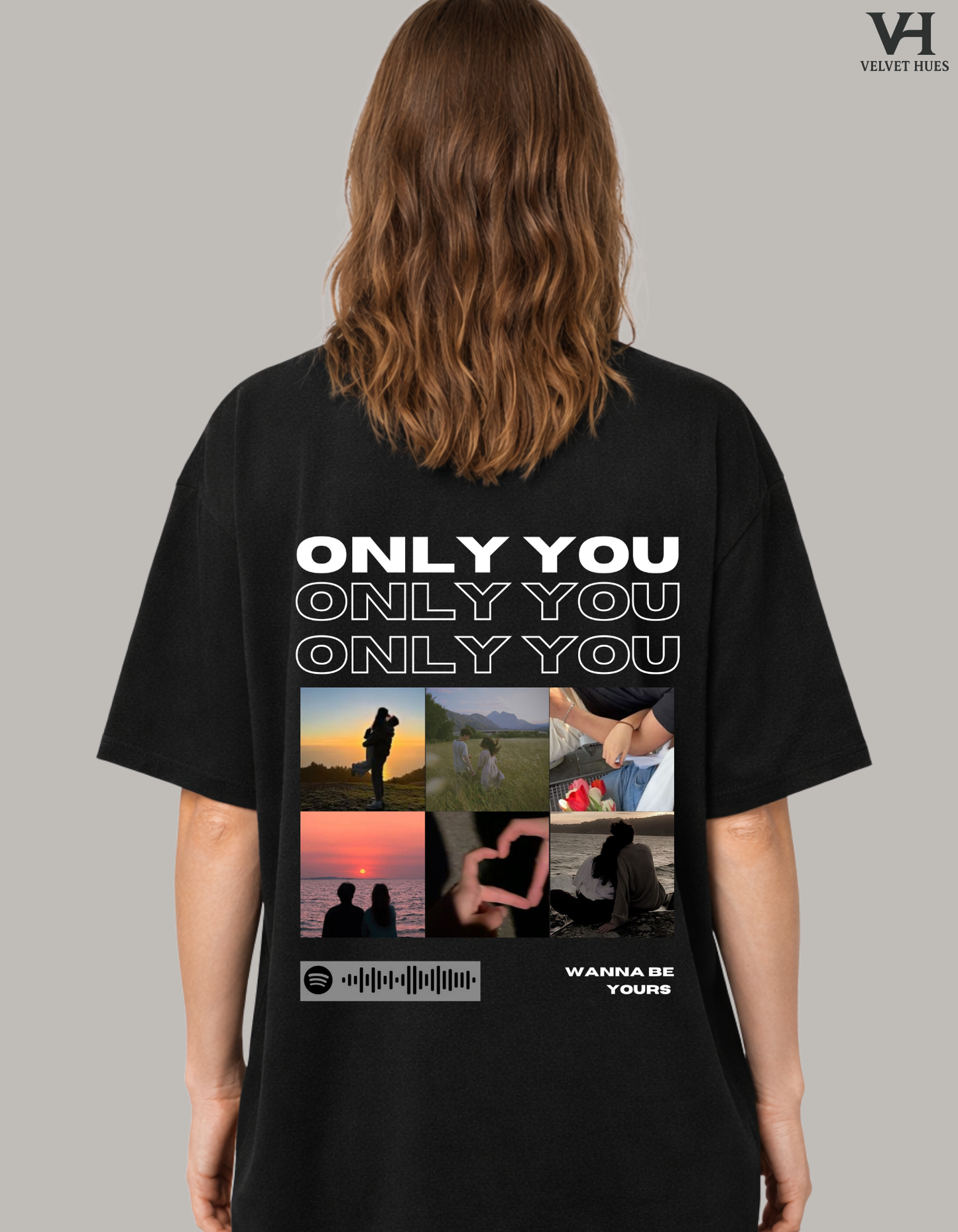 Custom ONLY YOU with Spotify Song Unisex Oversized T-shirt (Back Side Printed) Girlfriend/ Boyfriend Customised T-shirt