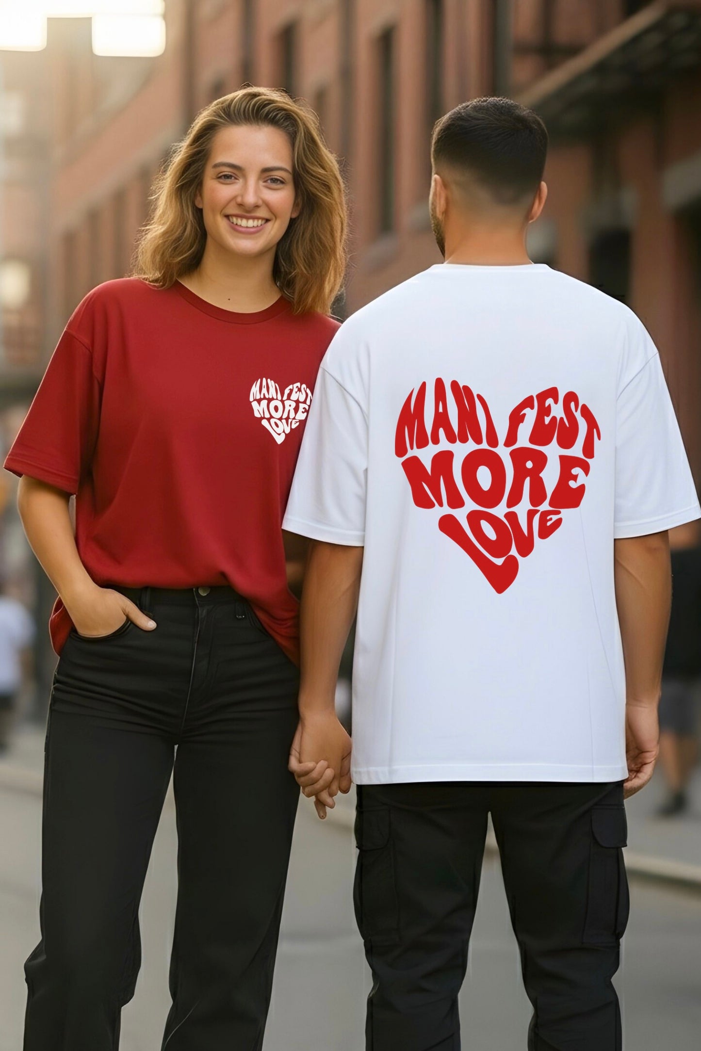Pack of 2: Manifest More Love Matching Oversized T-shirts (Both Side Printed)