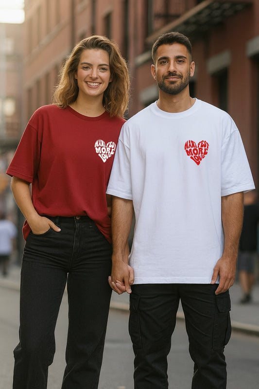 Pack of 2: Manifest More Love Matching Oversized T-shirts (Front Side Printed)