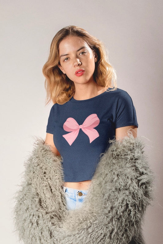 Pink Bow Women's Crop T-shirt (Coquette Themed)